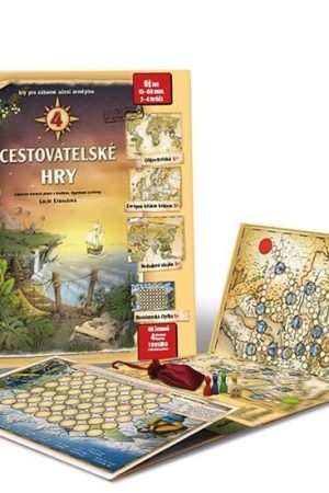4 cestovatelské hry - Leporelo her s kostkou, figurkami a žetony, pro zábavné učení zeměpisu
