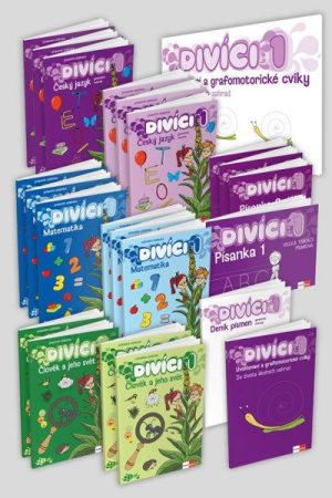 Divíci 1 - základní učitelský balíček - Český jazyk GM (vázané písmo) + Matematika + Člověk a jeho svět