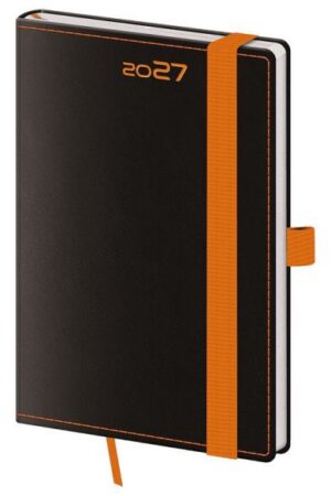 Diář 2027 týdenní kapesní Black Orange s poutkem na propisku