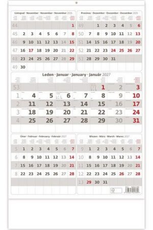 Kalendář nástěnný 2027 - Pětiměsíční šedý