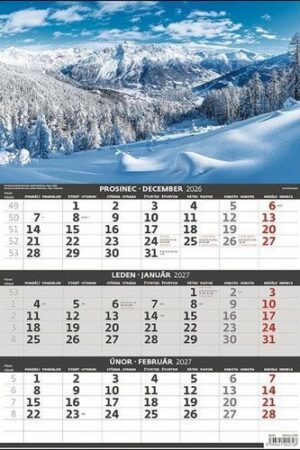 Kalendář nástěnný 2027 - Hory – 3měsíční/Hory – 3mesačné