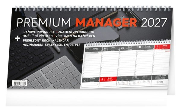 Kalendář 2027 stolní: Premium Manager, 32 x 16 cm