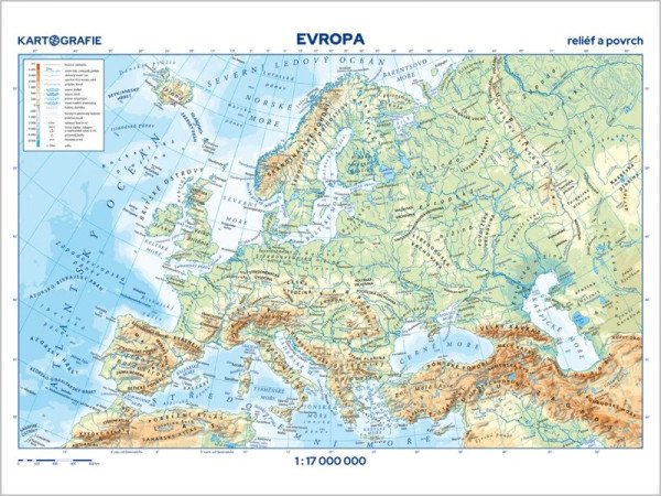 Evropa - příruční fyzická/politická mapa A3/1: 17 mil.